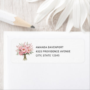 Pretty Pink Peony Flower Bouquet Address Label