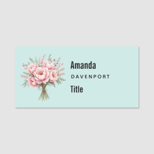 Pretty Pink Peony Flower Bouquet Business Name Tag
