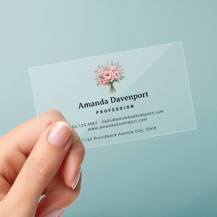 Pretty Pink Peony Flower Bouquet Clear Business Cards