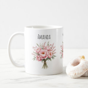 Pretty Pink Peony Flower Bouquet Coffee Mug