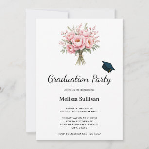Pretty Pink Peony Flower Bouquet Graduation Invitation