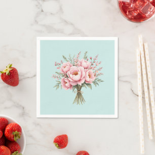 Pretty Pink Peony Flower Bouquet Napkins