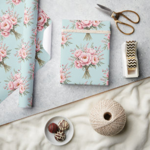 Pretty Pink Peony Flower Bouquet Pattern Wrapping Paper