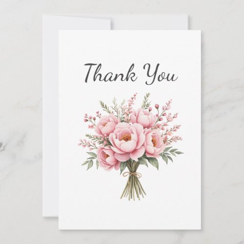 Pretty Pink Peony Flower Bouquet Thank You Card
