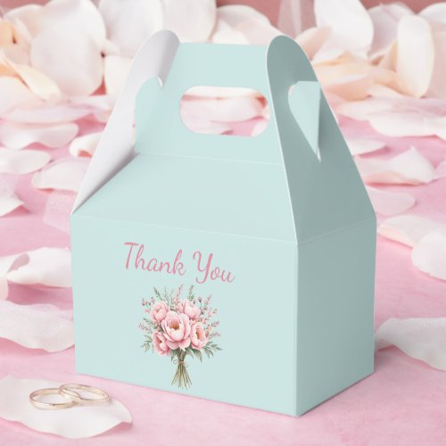 Pretty Pink Peony Flower Bouquet Thank You Favor Boxes