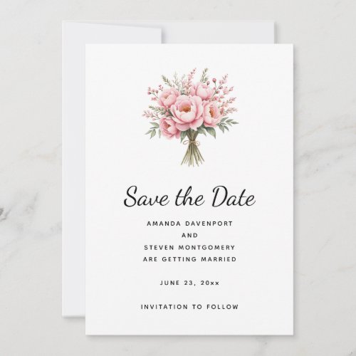 Pretty Pink Peony Flower Bouquet Wedding Save The Date