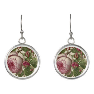 Pretty Pink Peony Flowers Earrings