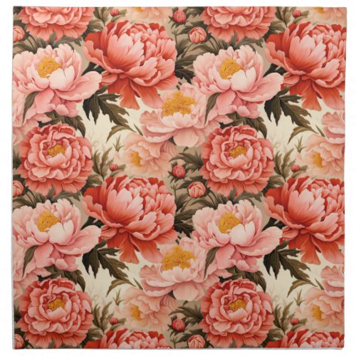 Pretty Pink Peony Vintage Floral Pattern Cloth Napkin