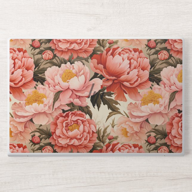 Pretty Pink Peony Vintage Floral Pattern HP Laptop Skin (Front)