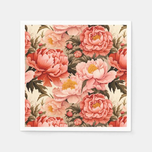 Pretty Pink Peony Vintage Floral Pattern Napkins