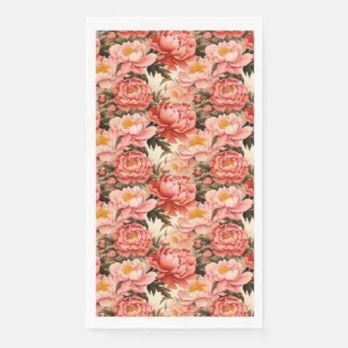 Pretty Pink Peony Vintage Floral Pattern Paper Guest Towels