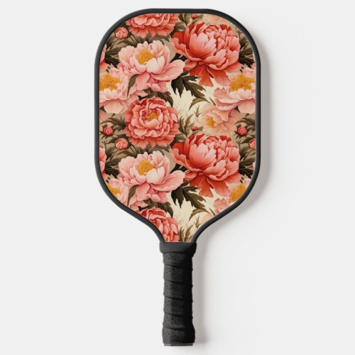 Pretty Pink Peony Vintage Floral Pattern Pickleball Paddle