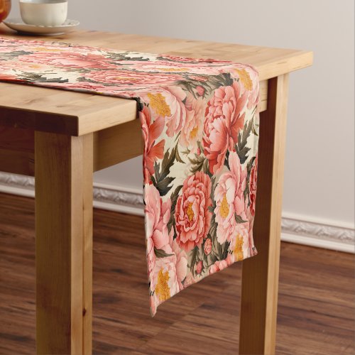 Pretty Pink Peony Vintage Floral Pattern Short Table Runner