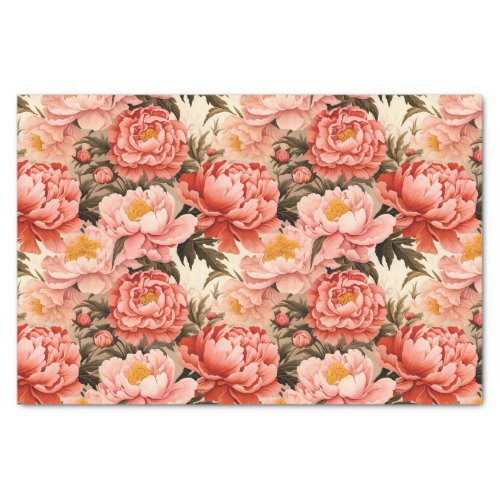Pretty Pink Peony Vintage Floral Pattern Tissue Paper