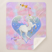 Pretty Pink Personalised Unicorn Heart Sherpa Blanket