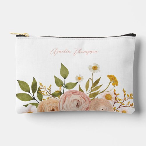 Pretty Pink Personalized Floral Accessory Pouch