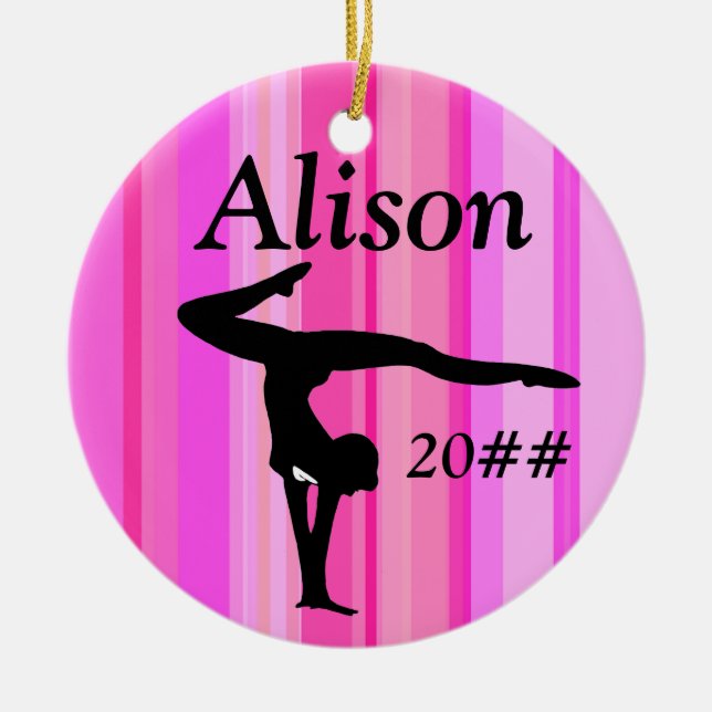 PRETTY PINK PERSONALIZED GYMNAST GIRL ORNAMENT (Front)