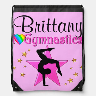 PRETTY PINK PERSONALIZED GYMNASTICS PACKPACK DRAWSTRING BAG