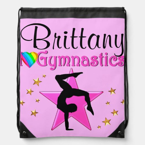 PRETTY PINK PERSONALIZED GYMNASTICS PACKPACK DRAWSTRING BAG
