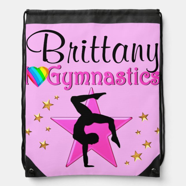 PRETTY PINK PERSONALIZED GYMNASTICS PACKPACK DRAWSTRING BAG (Front)