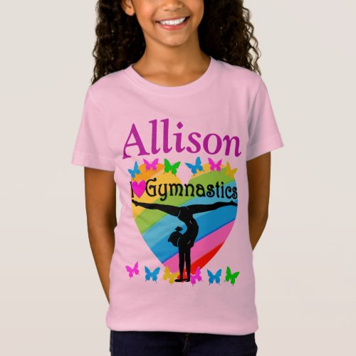 PRETTY PINK PERSONALIZED I LOVE GYMNAST T SHIRT