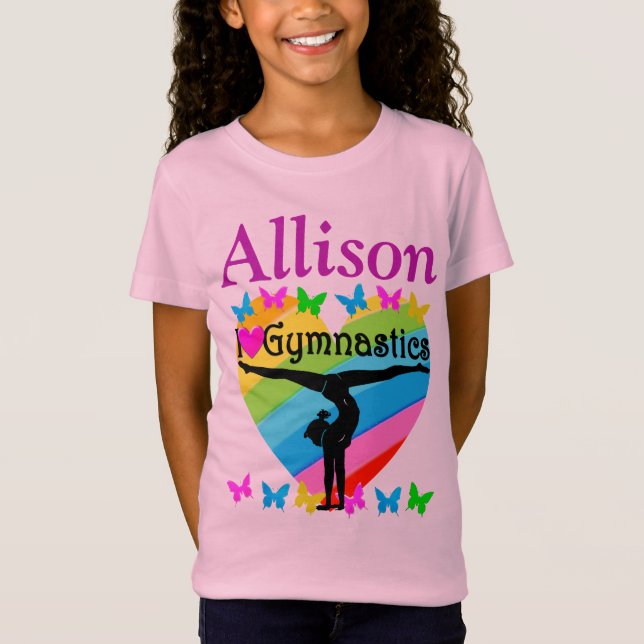 PRETTY PINK PERSONALIZED I LOVE GYMNAST T SHIRT (Front)