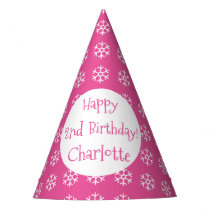 Pretty Pink Personalized Snowflake Winter Birthday Party Hat
