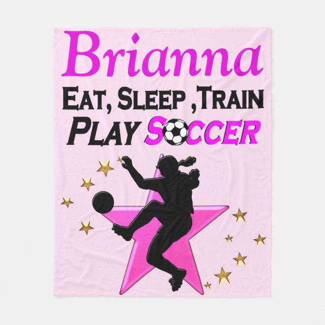 PRETTY PINK PERSONALIZED SOCCER GIRL BLANKET (Front)