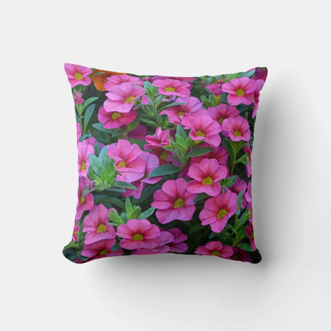 Pretty pink petunia flowers throw pillow (Front)