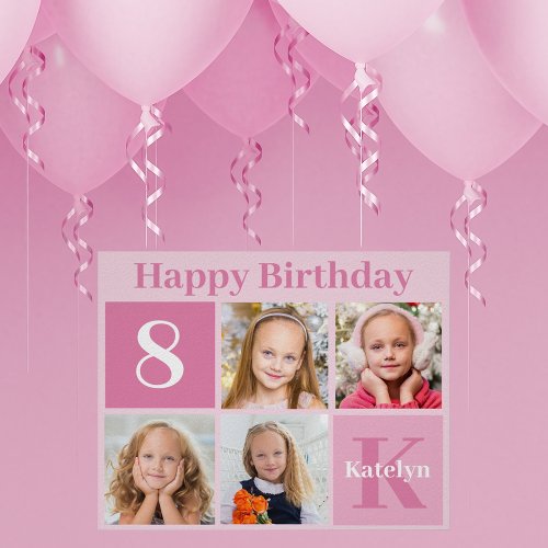 Pretty Pink Photo Collage Custom Birthday Party Poster