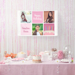 Pretty Pink Photo Collage Women's Birthday Party Banner