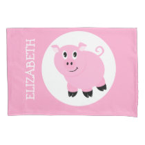 Pretty Pink Pig Kids Personalized Piggy Pattern Pillowcase