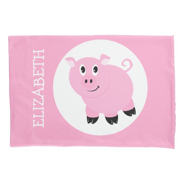 Pretty Pink Pig Kids Personalized Piggy Pattern Pillowcase (Front)