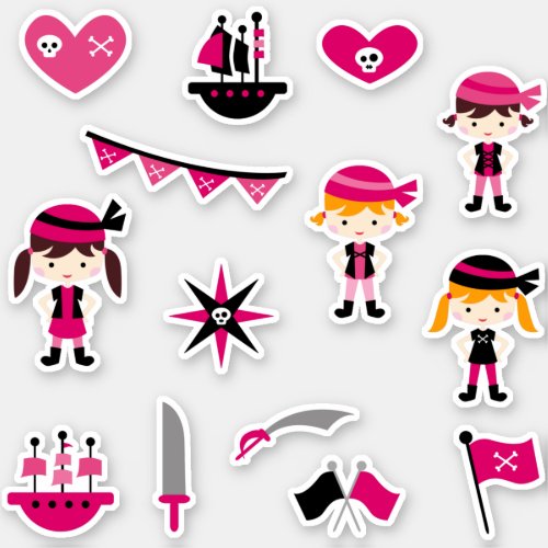 Pretty Pink Pirate  Cool Girl Pirates Sticker