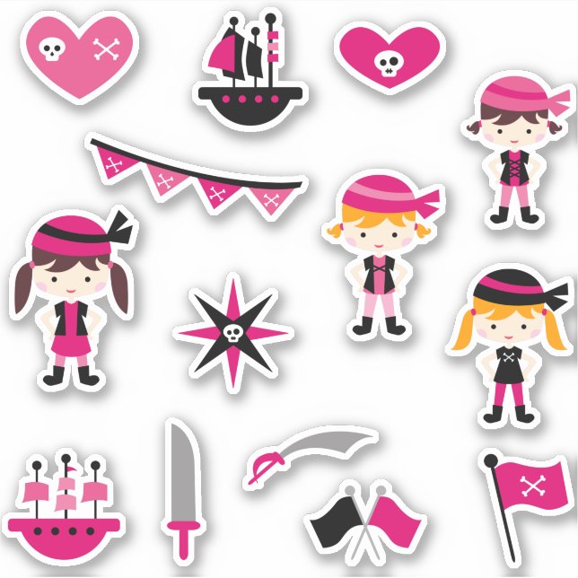 Pretty Pink Pirate | Cool Girl Pirates Sticker (Front)