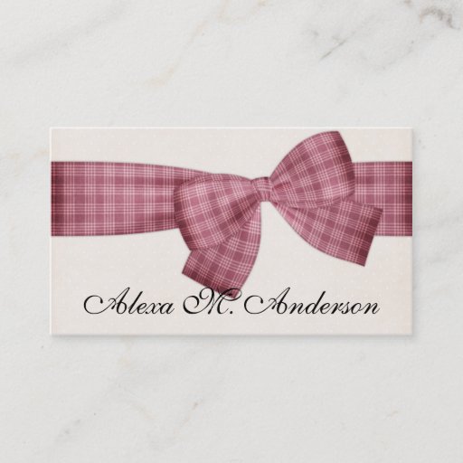 Customizable Pretty Pink Plaid Bow Business Cards