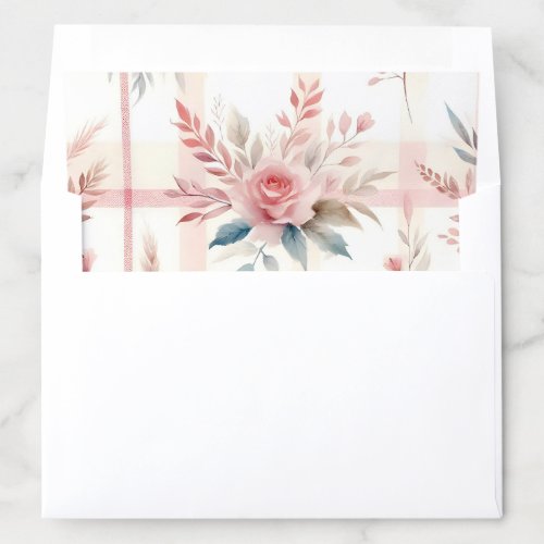 Pretty Pink Plaid Pattern Floral Leaf Checkered Envelope Liner