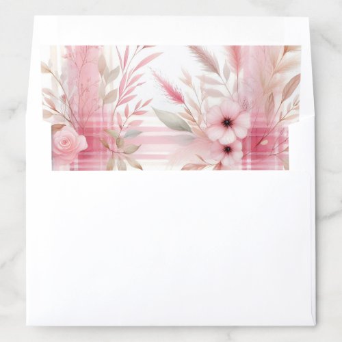Pretty Pink Plaid Pattern Floral Leaf Envelope Liner