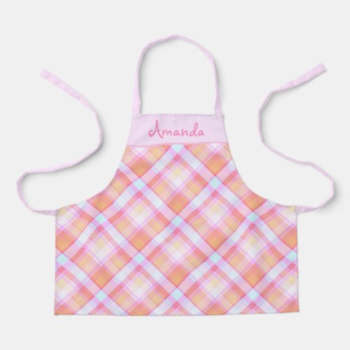 Pretty Pink Plaid Pattern Personalized Kids Apron