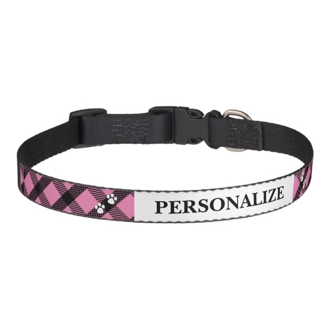 Pretty Pink Plaid  Pet Collar (Front)