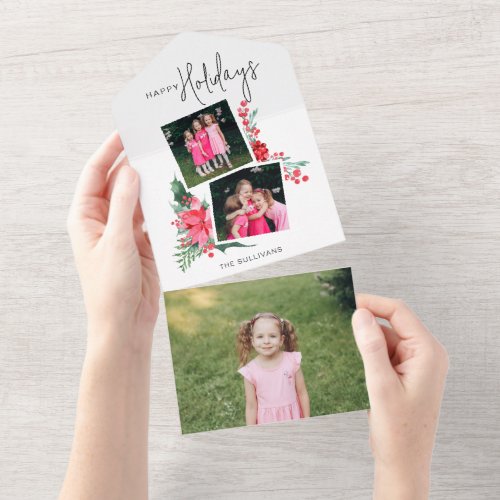 Pretty Pink Poinsettia  Holly 2_Photo  All In One Invitation