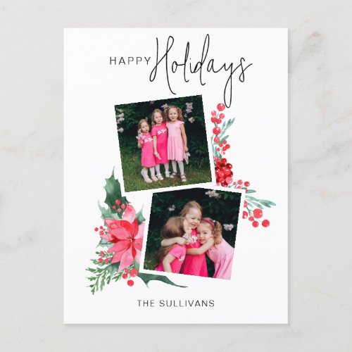 Pretty Pink Poinsettia  Holly 2_Photo  Holiday Postcard