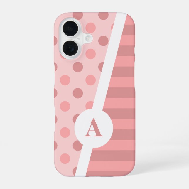 Pretty Pink Polka Dot and Stripe Pattern Iphone Case (Back)