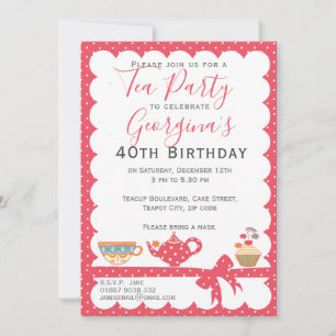 Pretty Pink Polka Dot Birthday Tea Party Invitation
