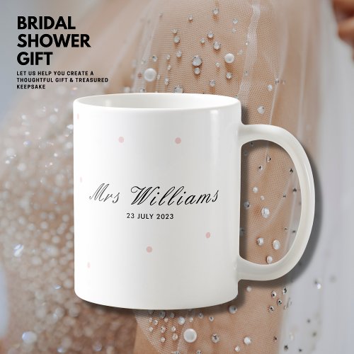 Pretty Pink Polka Dot Bride Mug with Custom Date