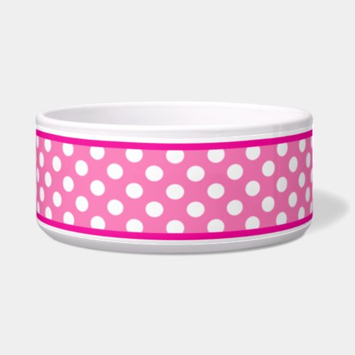 Pretty Pink Polka Dot Pattern Ceramic Dog Bowl