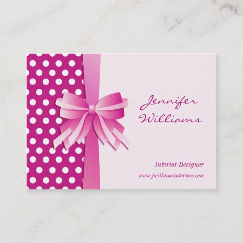 Pretty Pink Polka Dots and Bow Interior Designer Business Card