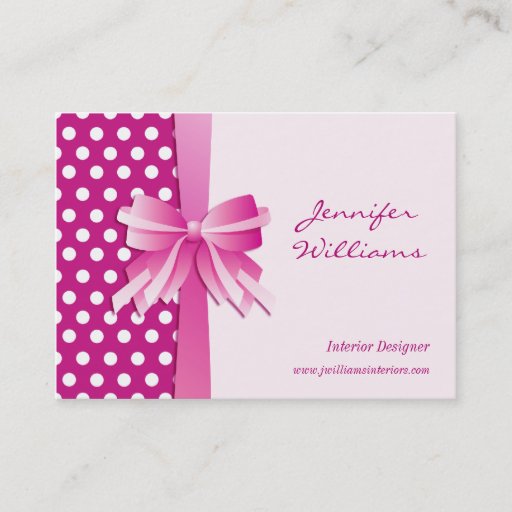Customizable Pretty Pink Polka Dots and Bow Interior Designer Business Card