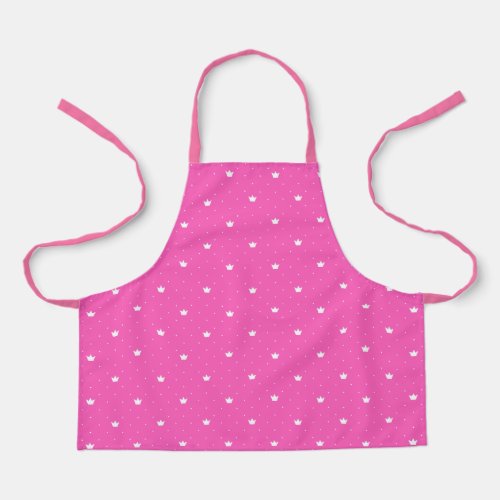 Pretty Pink Polka Dots and Crowns Kids Apron