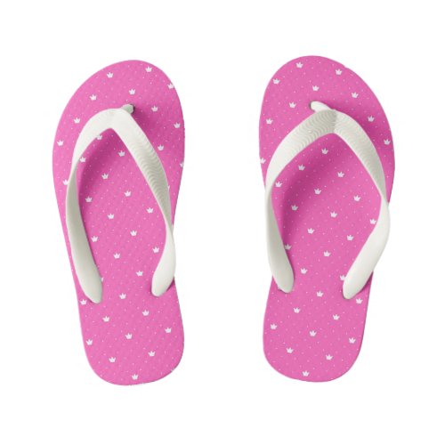 Pretty Pink Polka Dots and Crowns  Kids Flip Flops